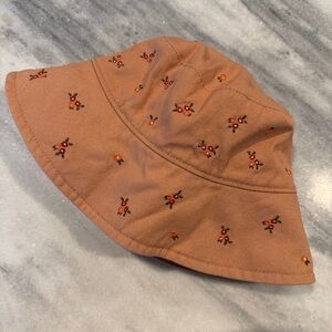 Floral Embroidered Bucket Hat Cotton Adjustable Peach Ditsy Flowers Women’s